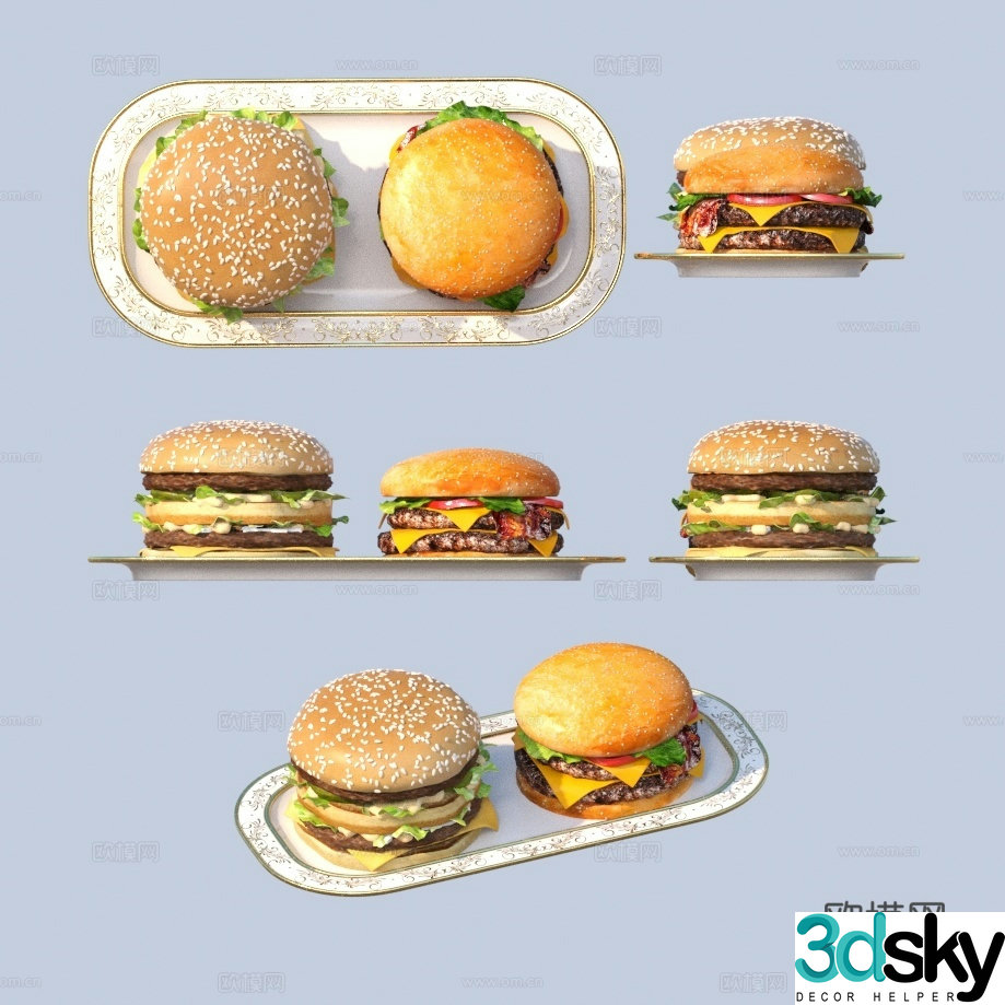 burger sandwich bread food 3d model