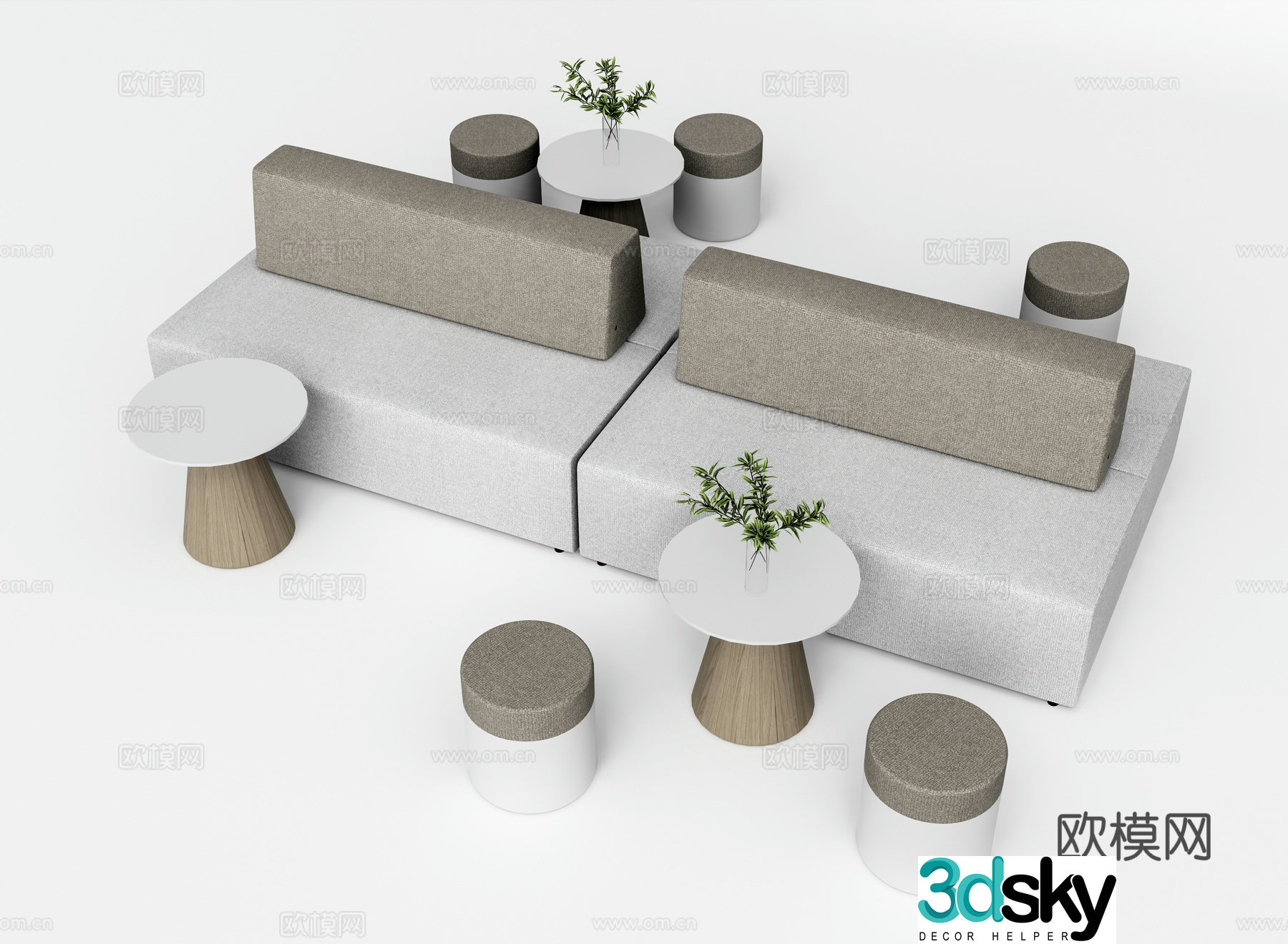 Modern modular sofa booth sofa 3d model