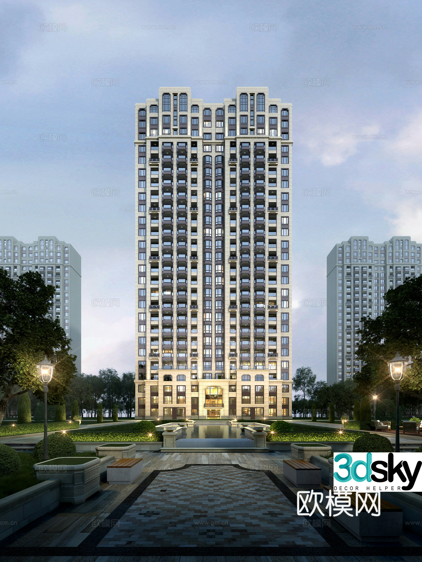 3D model of high-rise residential building exterior