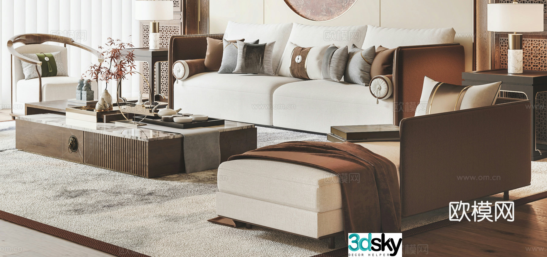 New Chinese style modular sofa 3d model
