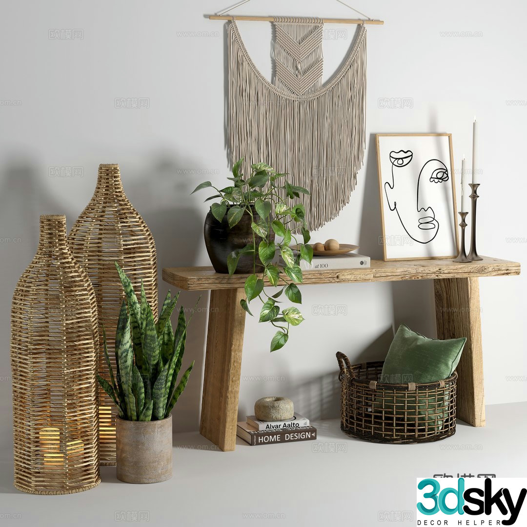 Wabi-sabi decorations ornaments potted plants crafts 3d model