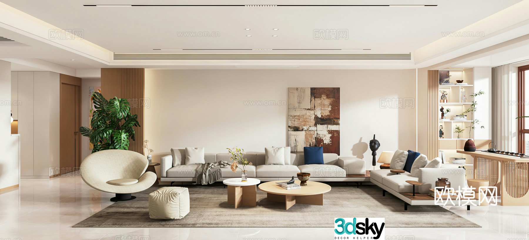 Modern living and dining room 3d model