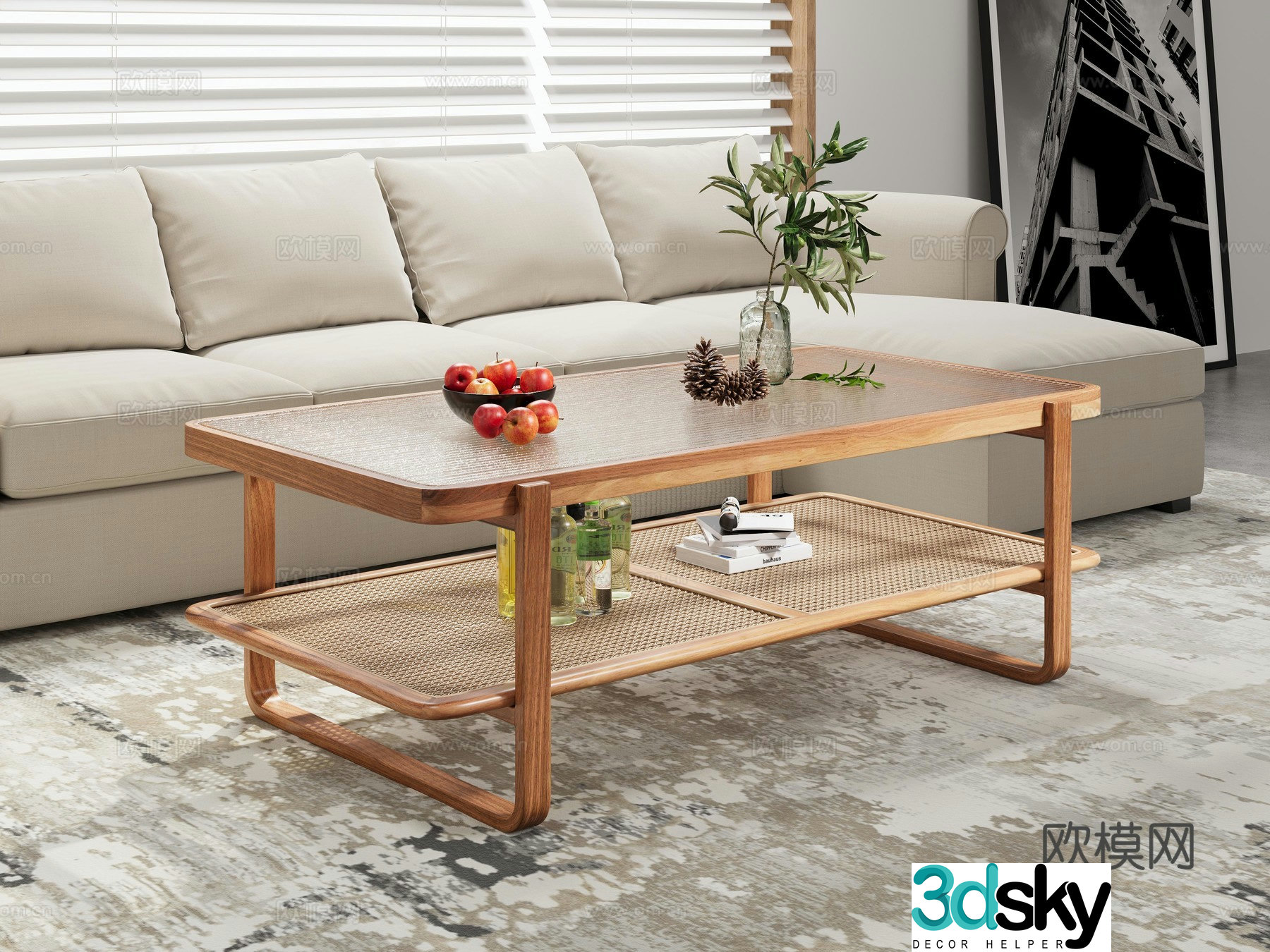 Nordic coffee table glass coffee table 3d model