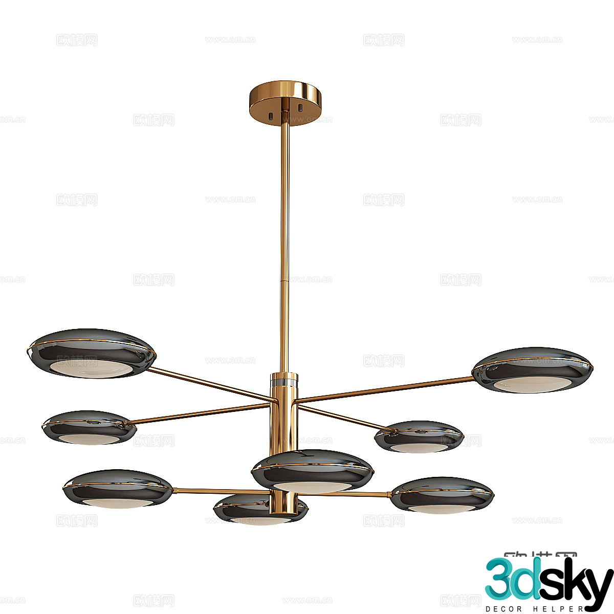 Modern multi-head chandelier 3d model