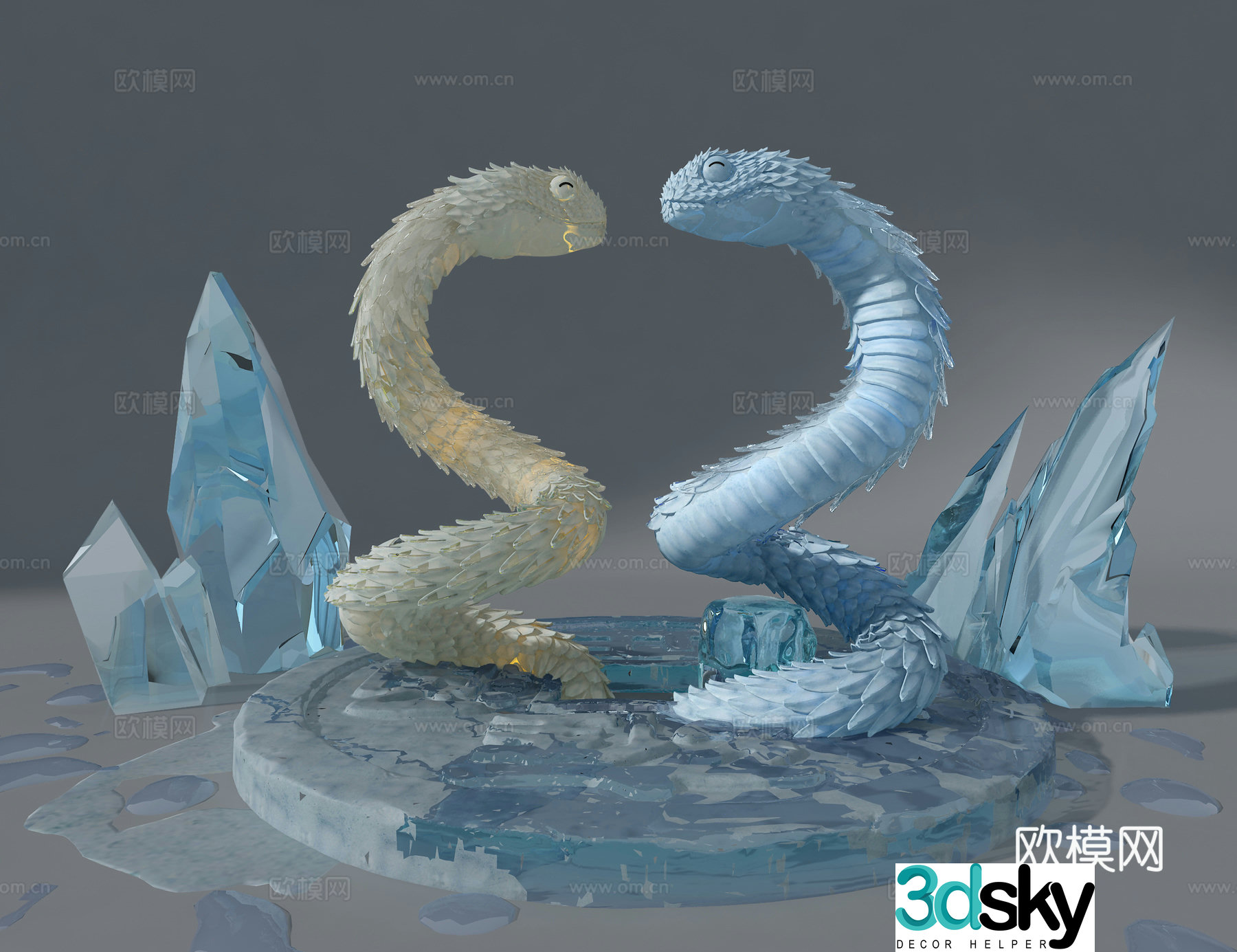 Ice snake sculpture 3d model