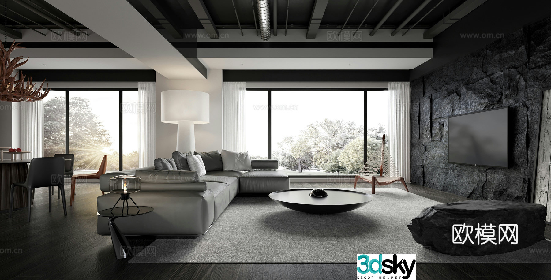 Advanced gray living room 3d model
