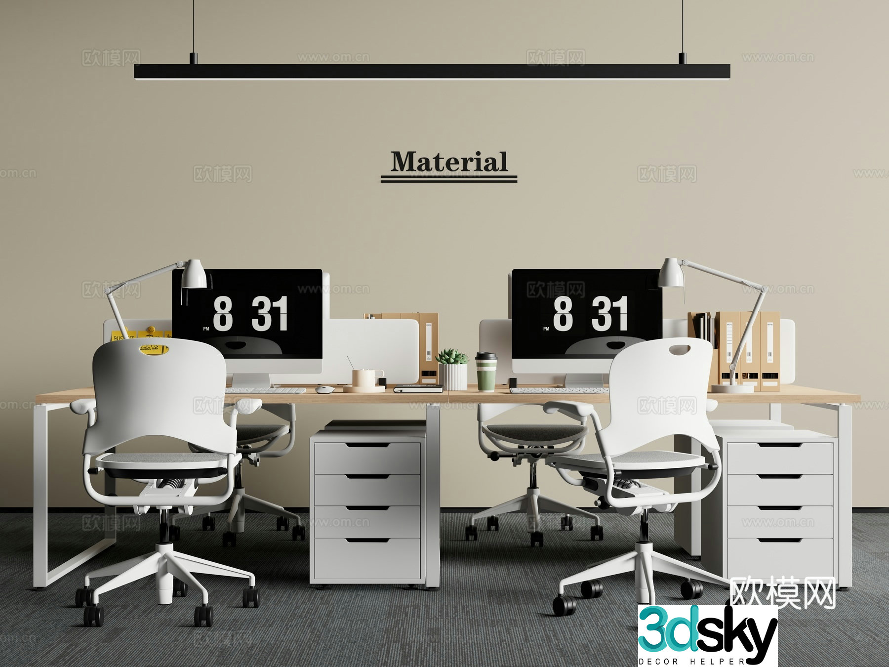 Modern office desks and chairs staff office desks and chairs staff positions 3d model