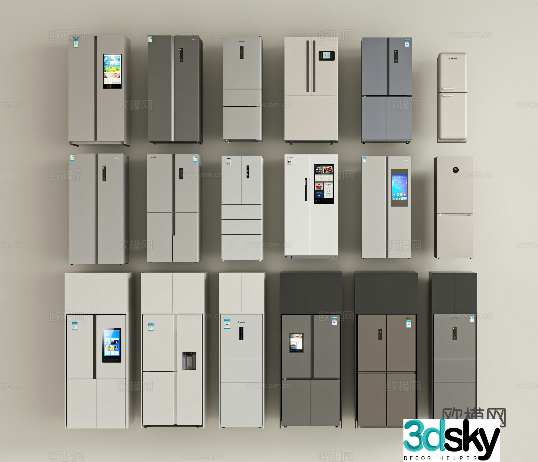 Modern smart refrigerator freezer 3d model