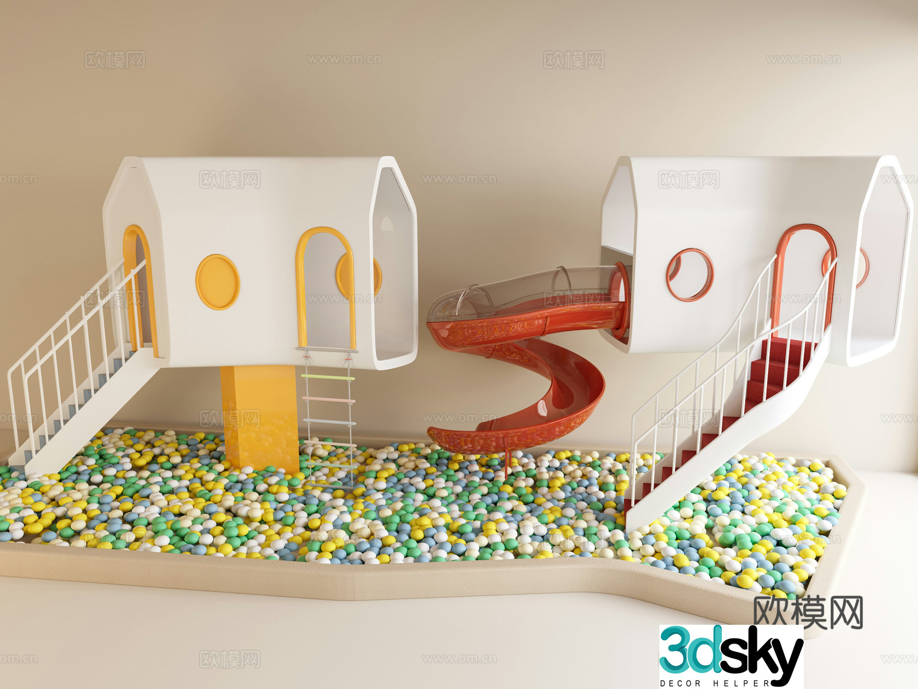 Modern children’s play facilities slide ocean ball 3d model