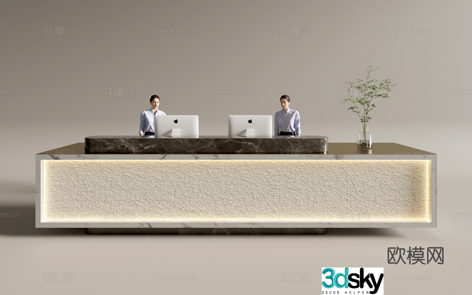 Modern company front desk reception desk service desk 3d model