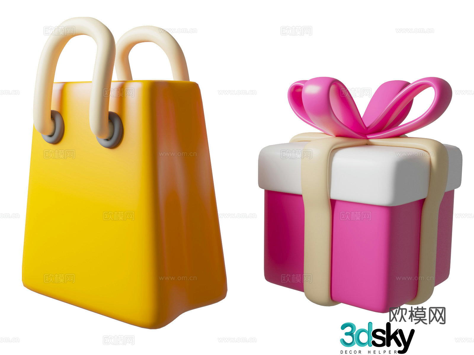 Shopping gift box cartoon gift box love theme packaging 3d model