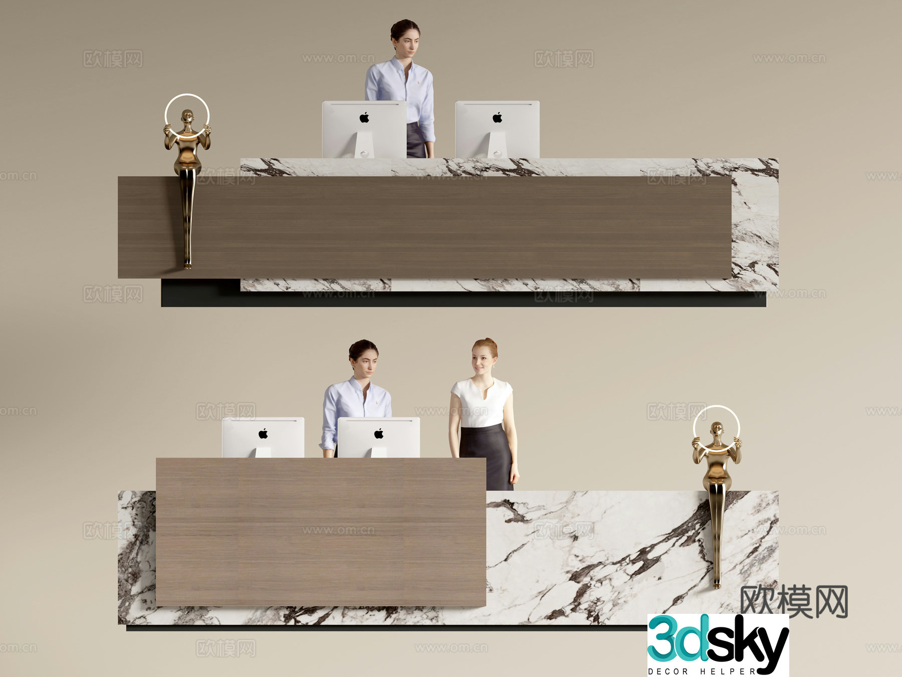 Modern company front desk reception desk service desk 3d model