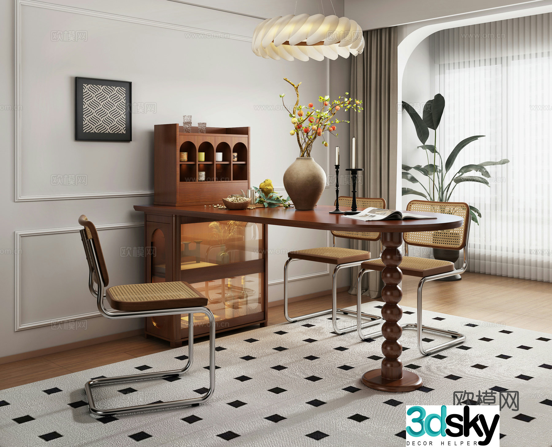 Medieval style dining table and chairs 3d model