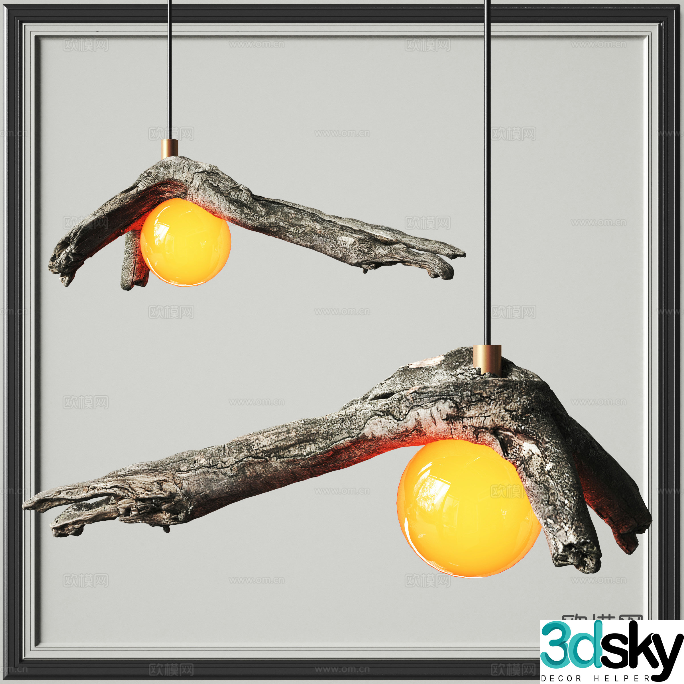 Wabi-sabi dead tree chandelier 3d model