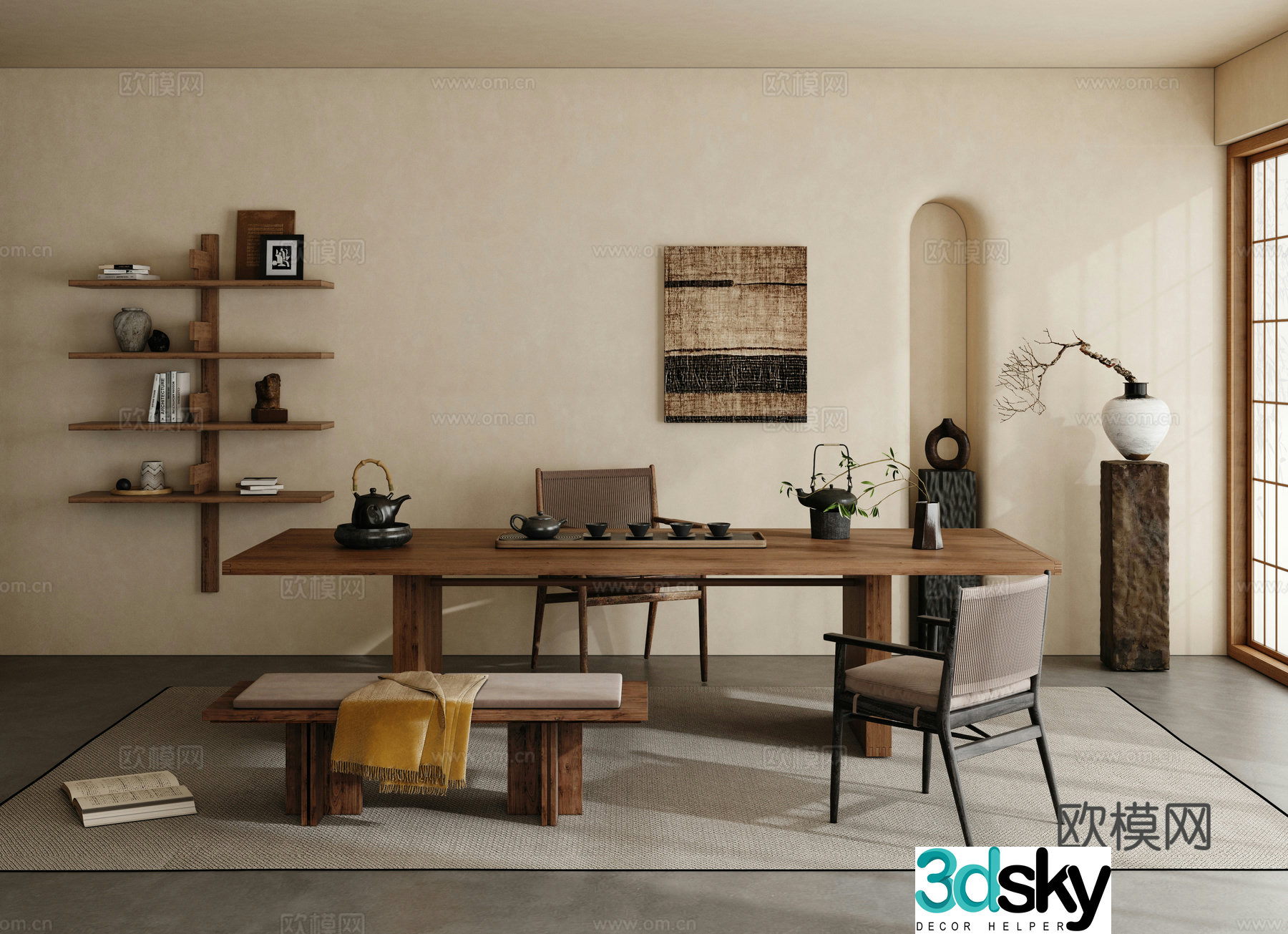 Wabi-sabi tea table and chair 3d model