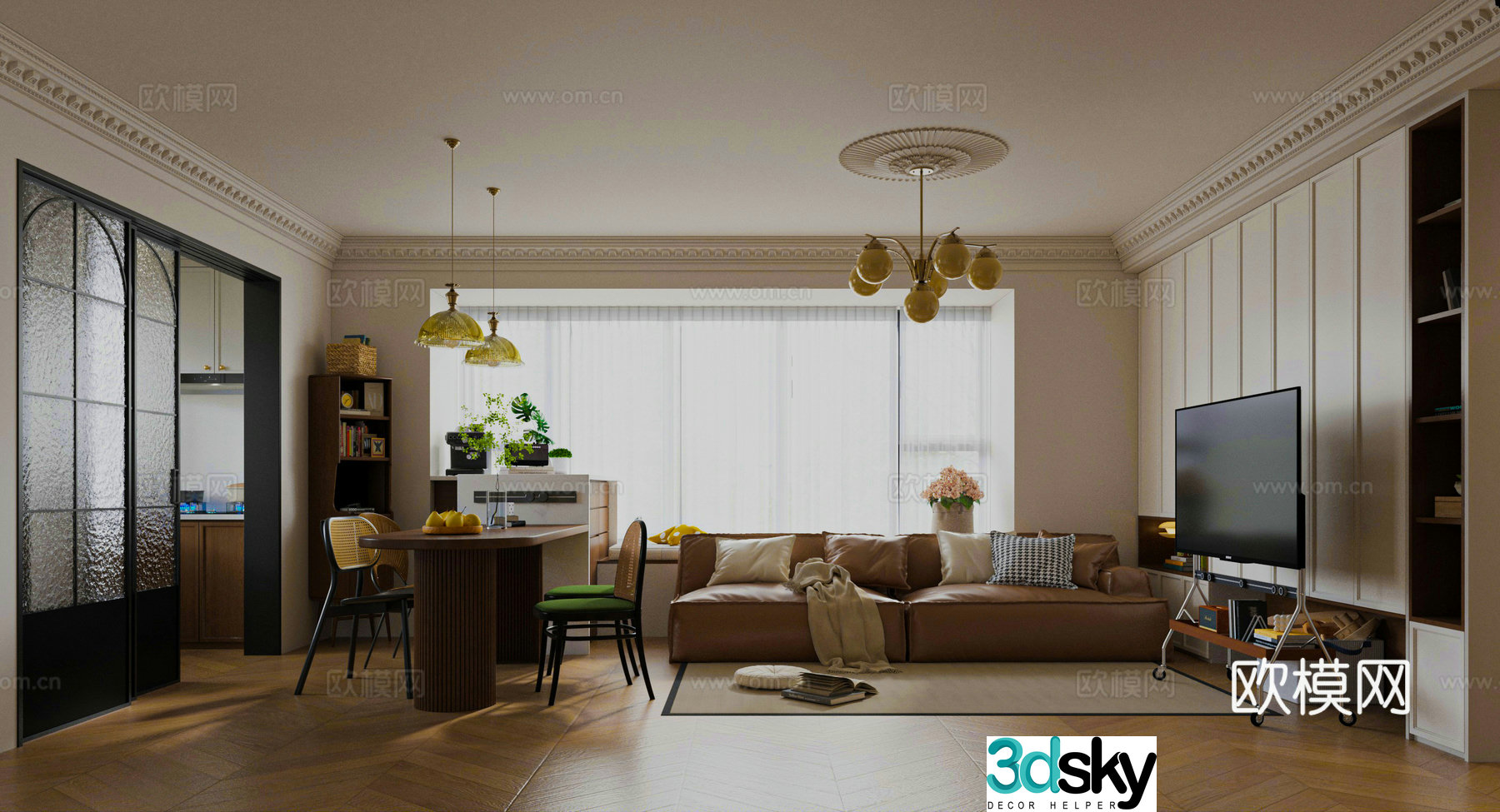 French living and dining room 3d model