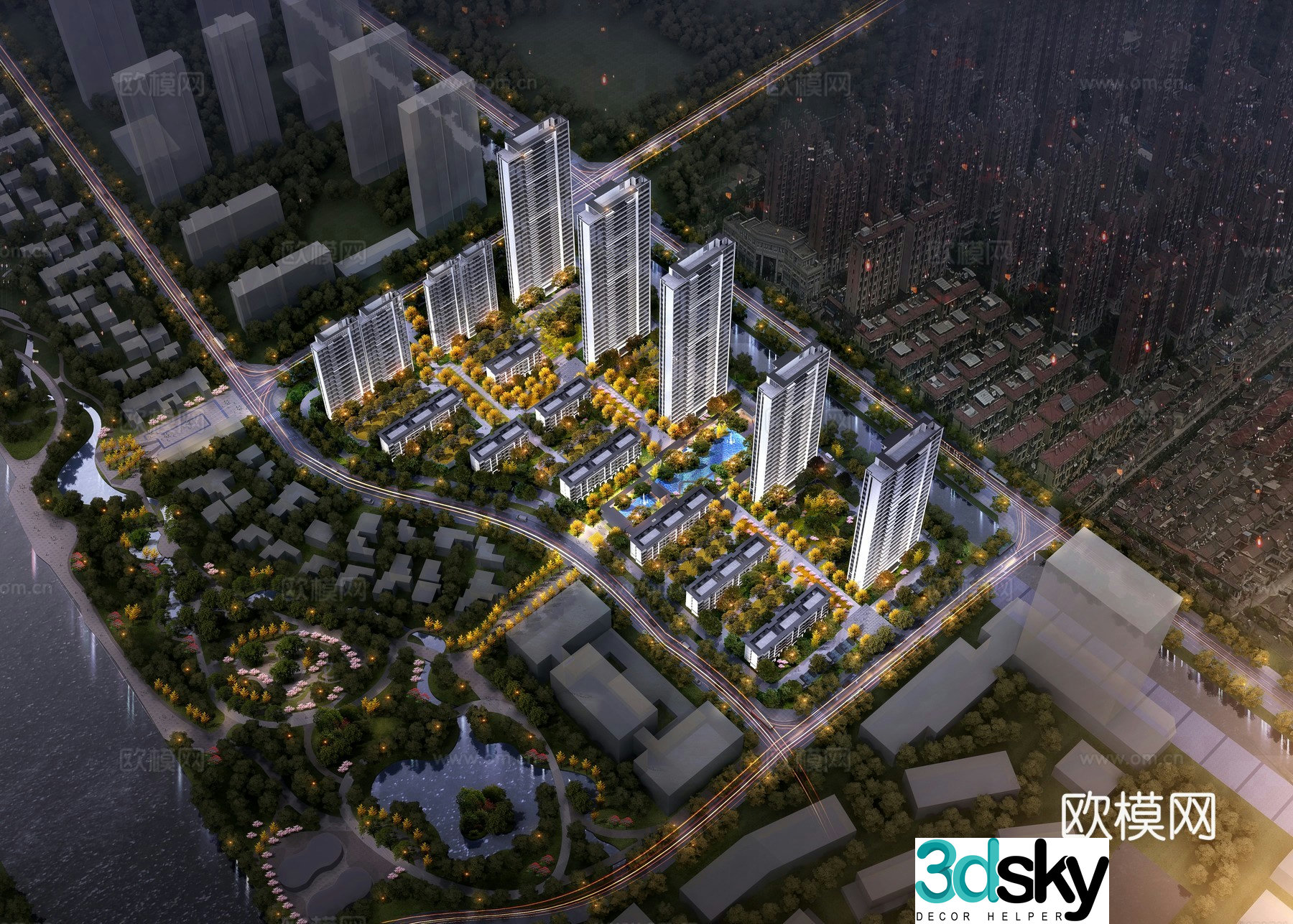 Residential aerial view 3d model