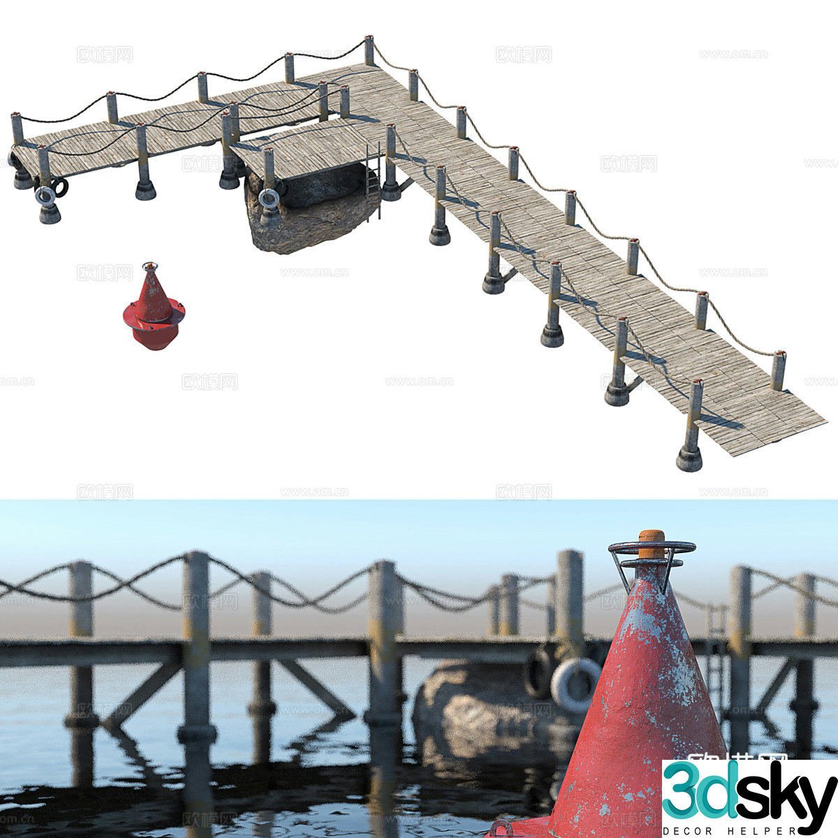 3D model of dock wooden boardwalk