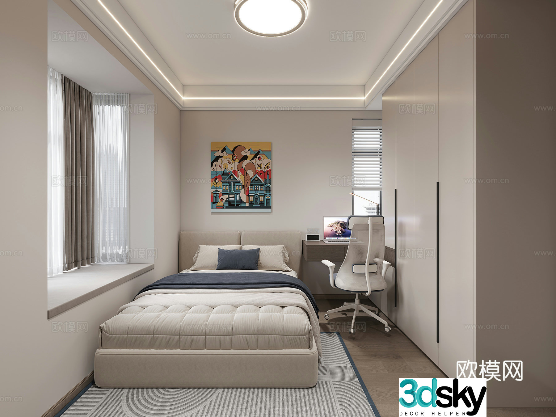 Modern bedroom second bedroom 3d model