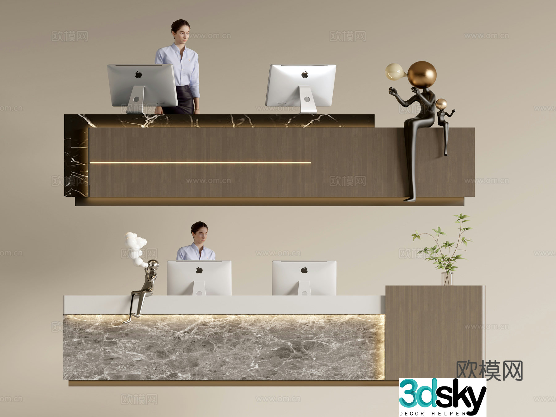 Modern company front desk reception desk service desk 3d model