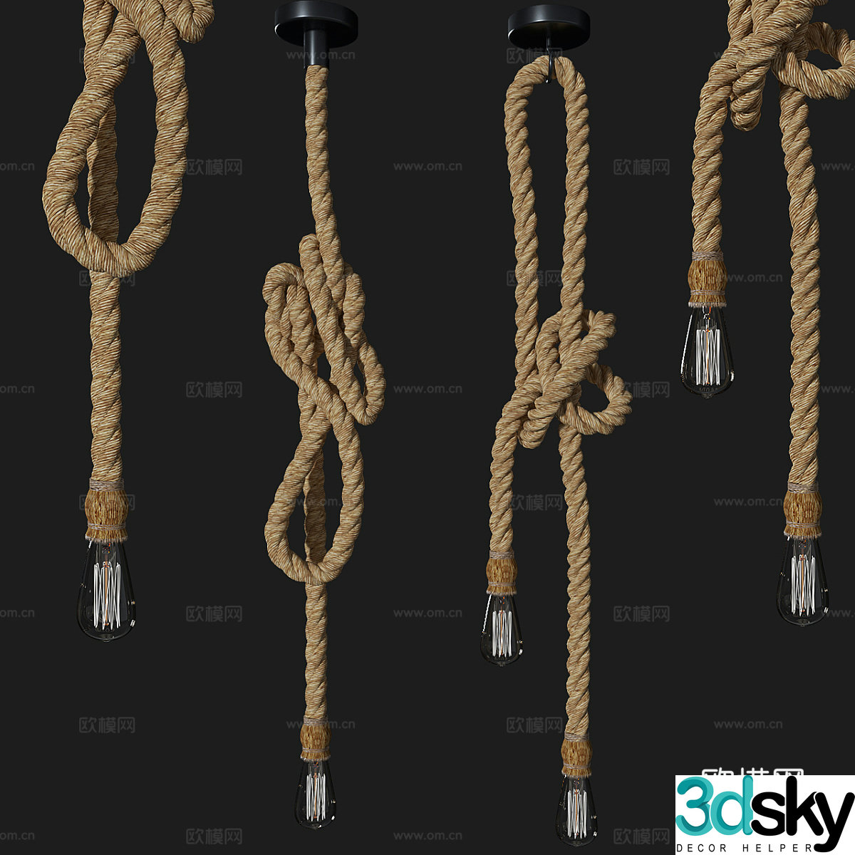 hemp rope chandelier 3d model