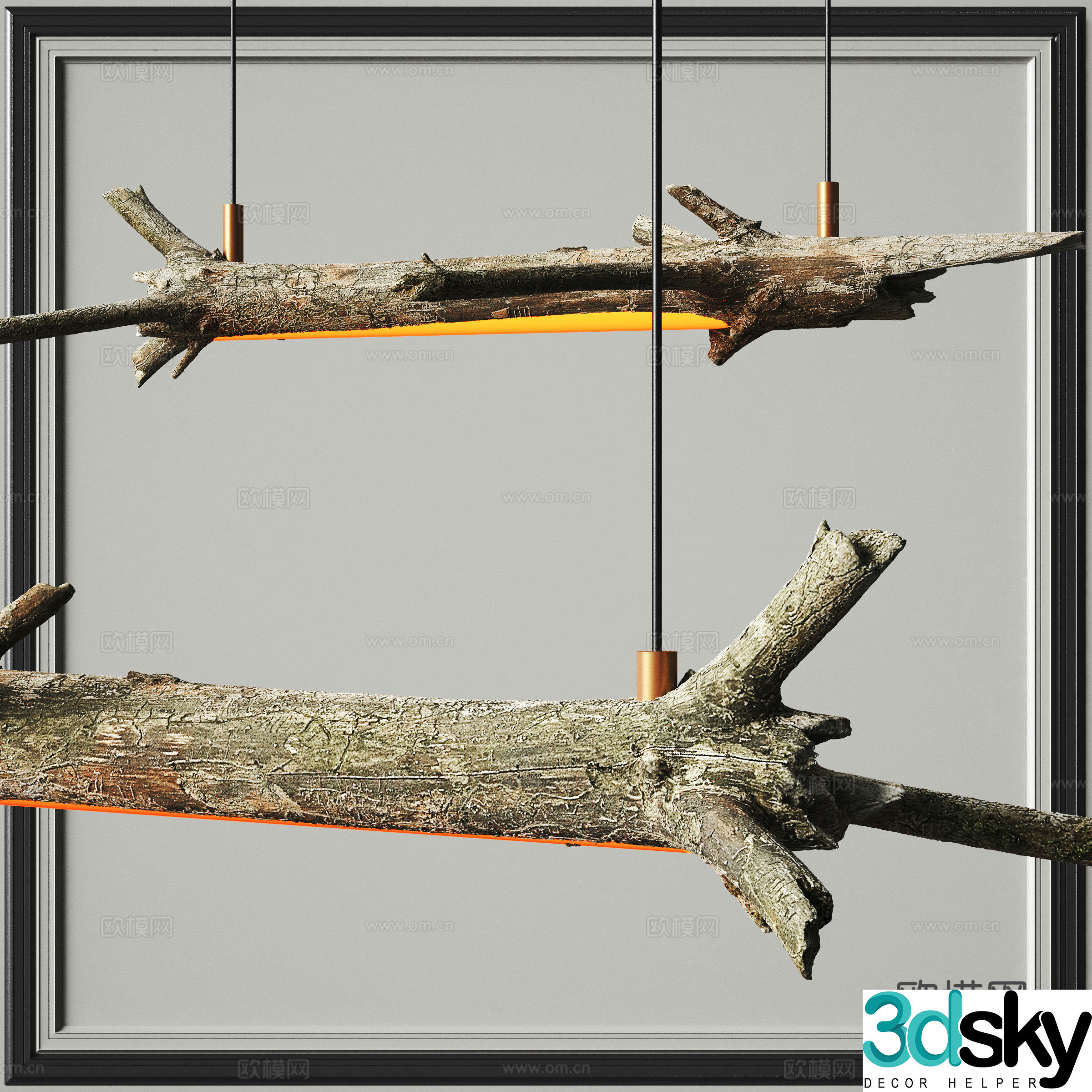 Wabi-sabi dead tree chandelier 3d model