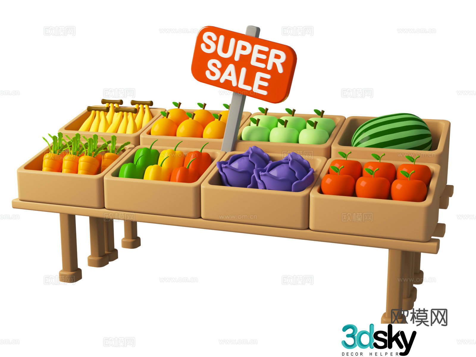 cartoon fruit stand cartoon fruit food theme cartoon fruit 3d model