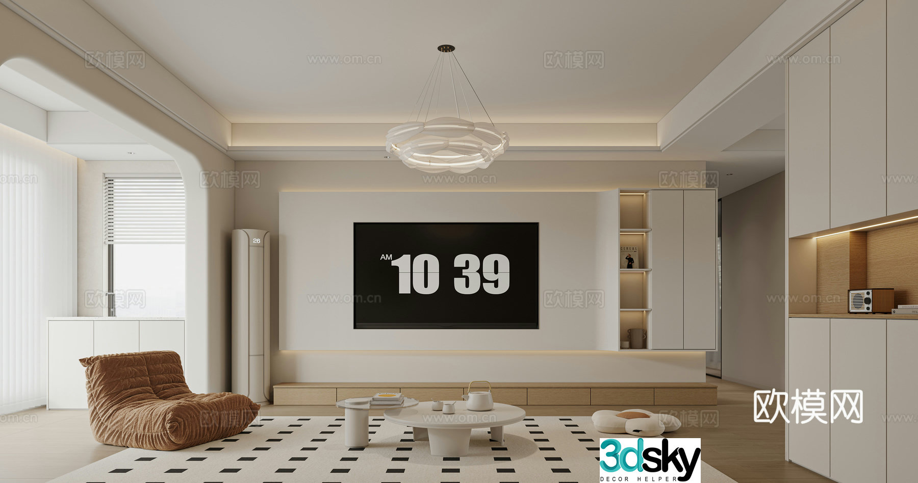 Cream style TV background wall 3D model