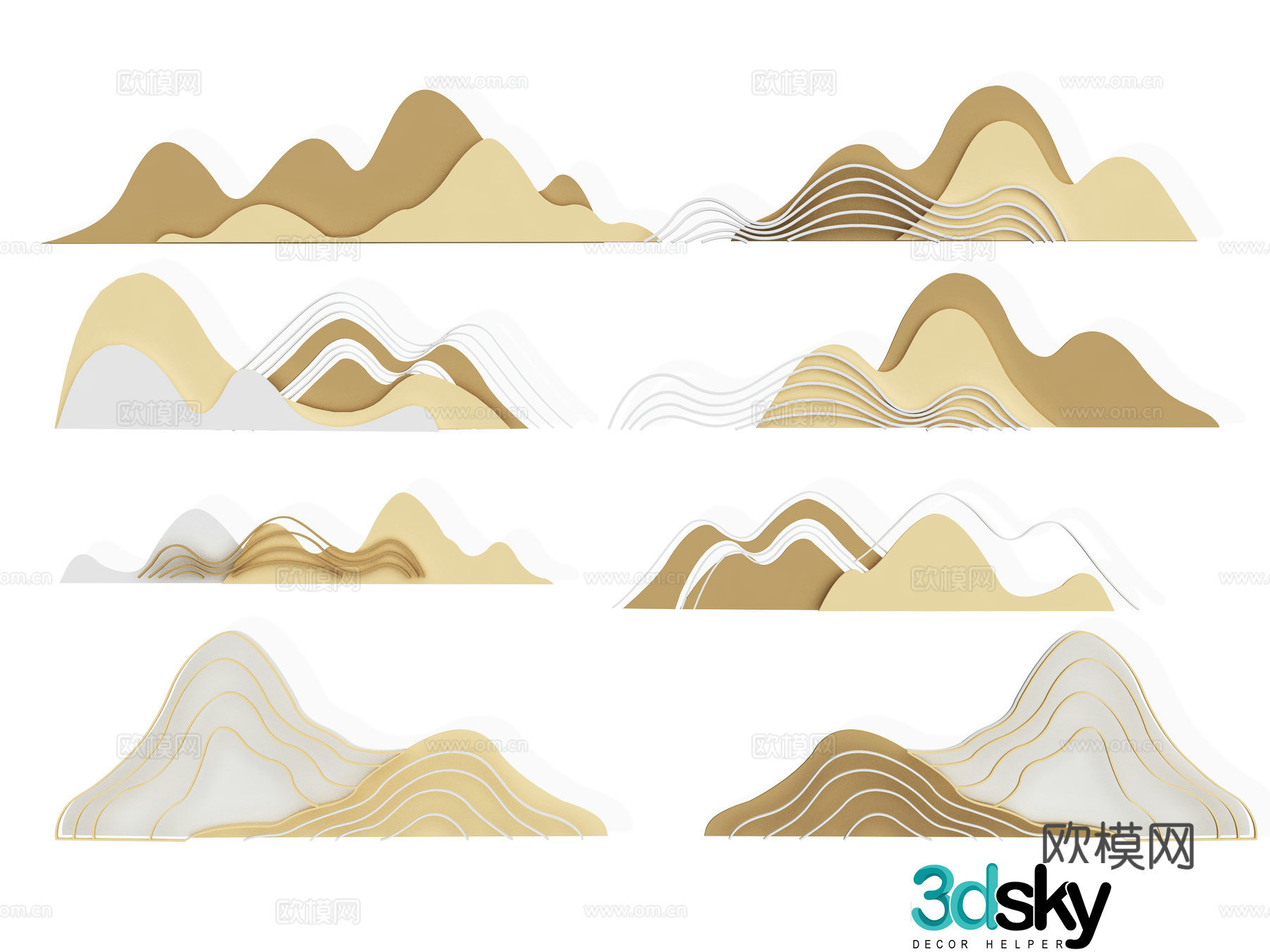Guochao landscape wall decoration rockery pattern 3D model