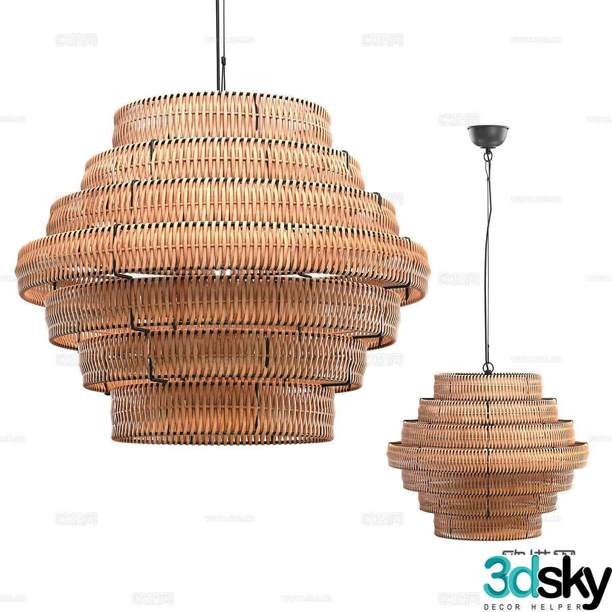 Wabi-sabi rattan chandelier 3d model