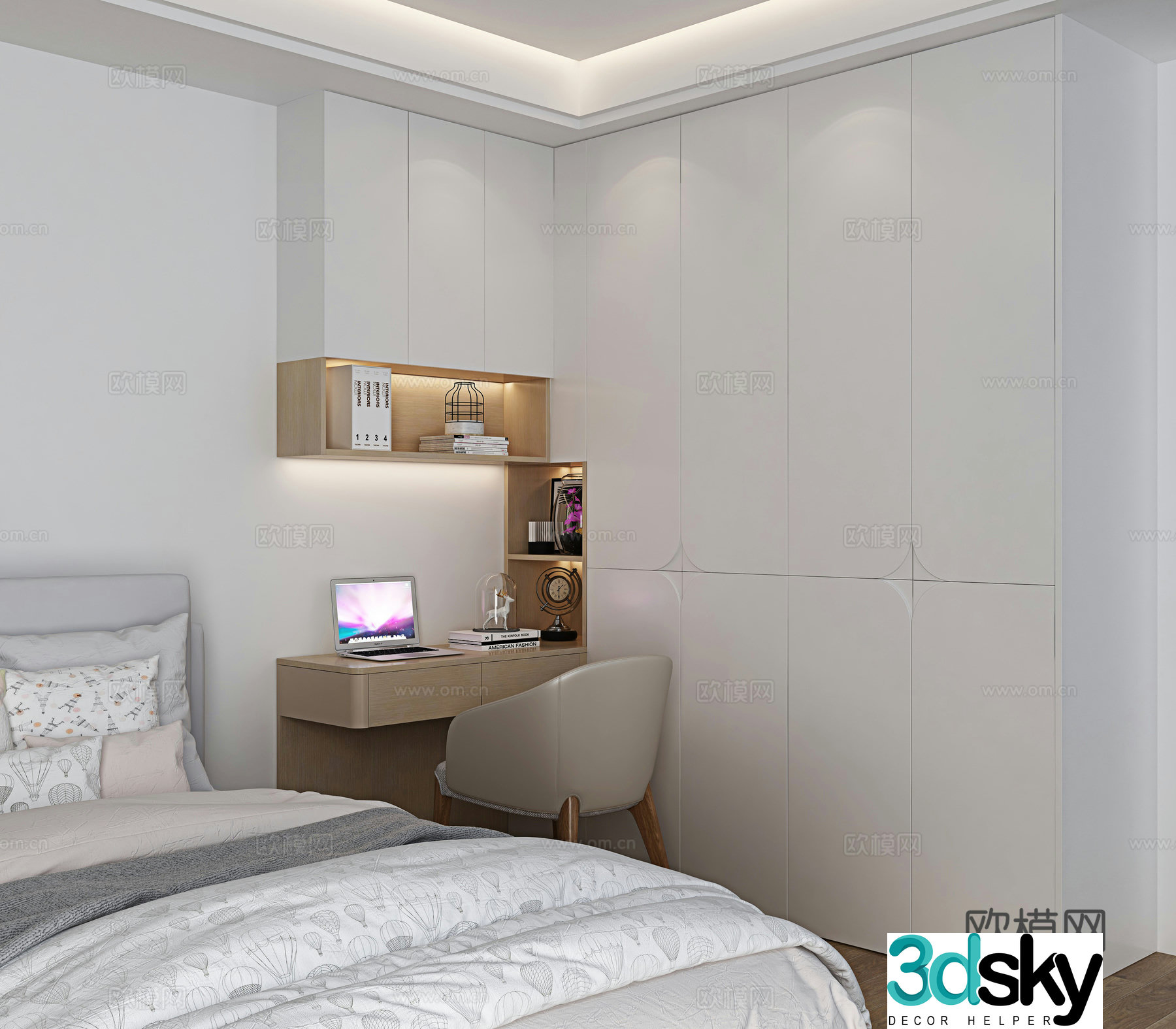 Modern wardrobe Desk integrated cabinet 3d model