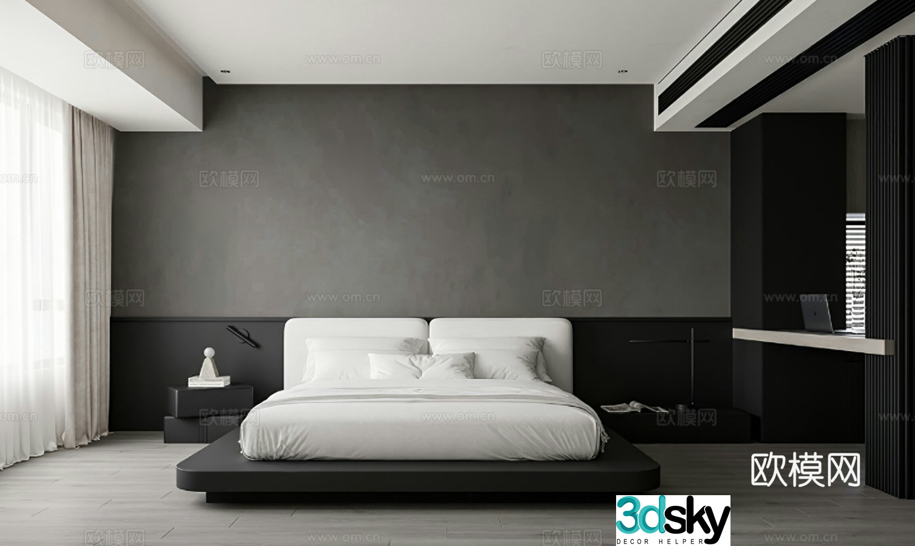 Advanced gray bedroom master bedroom 3d model