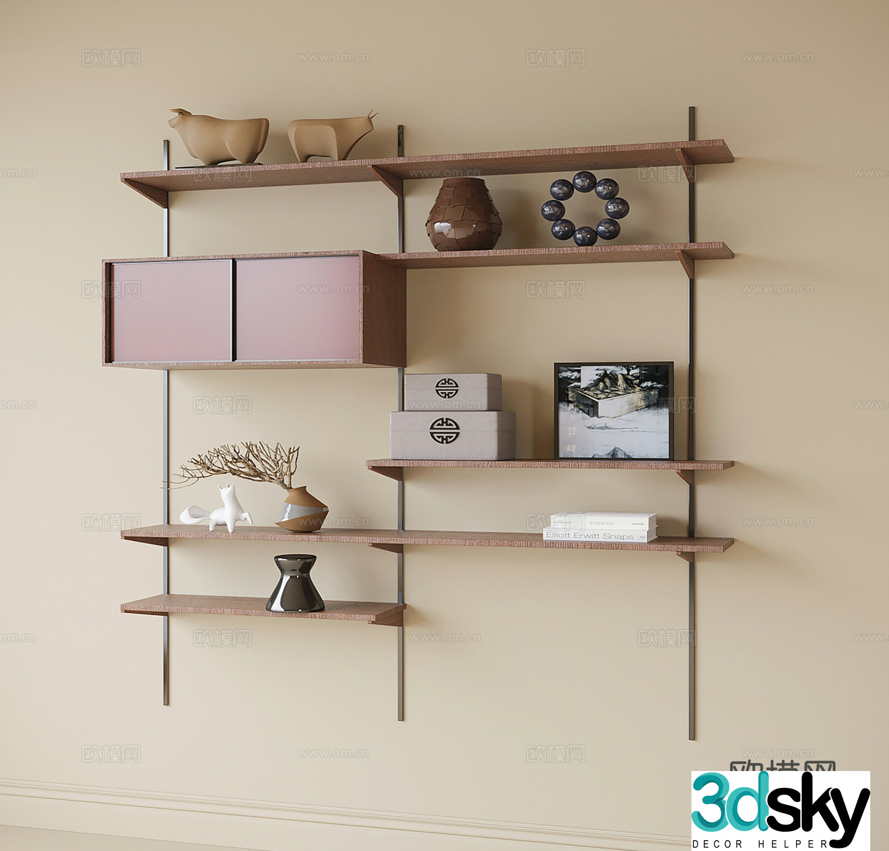 Wabi-sabi wall cabinet wall-mounted storage rack display rack 3D model