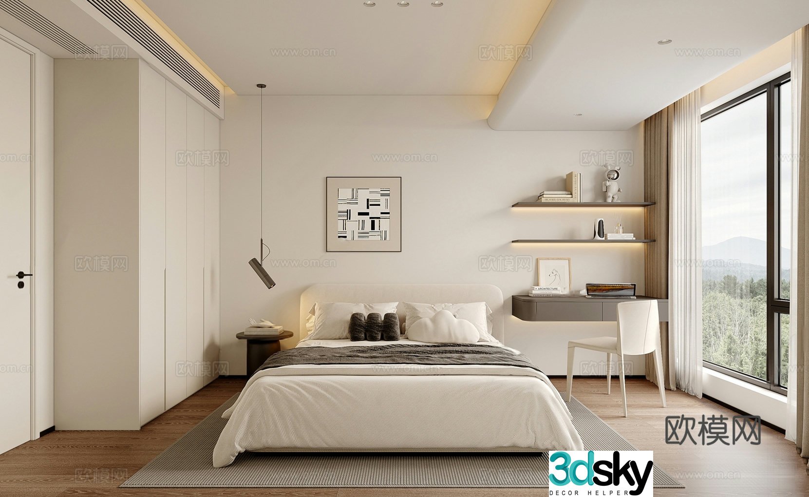 Modern minimalist bedroom master bedroom 3d model
