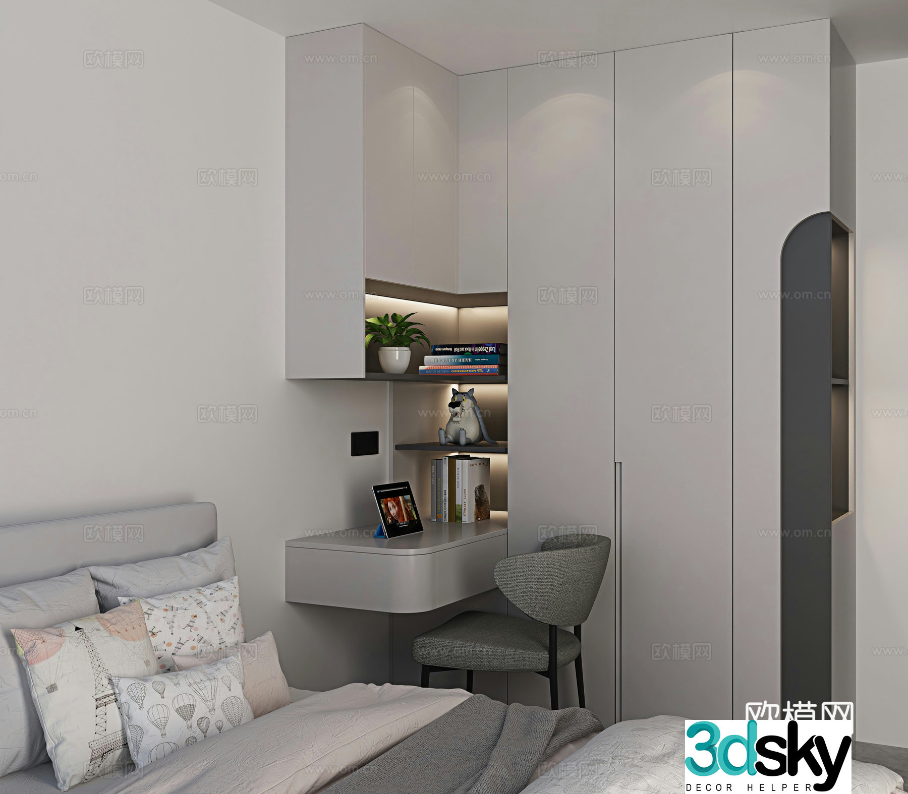 Modern wardrobe Desk integrated cabinet 3d model