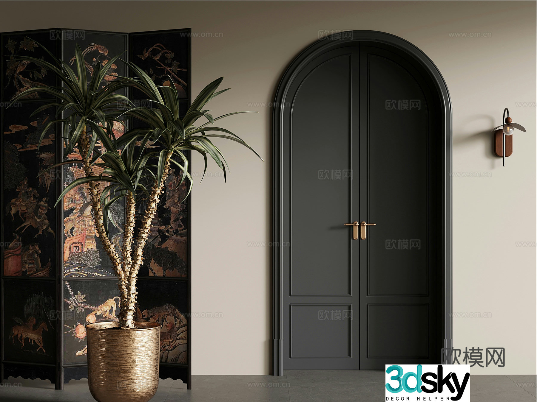 French arched door double door 3d model
