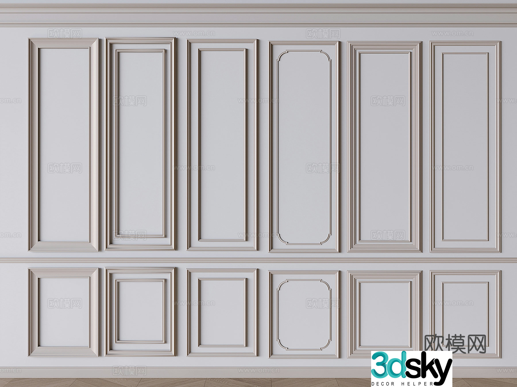 Modern wainscoting carved line wall decorative panel 3D model