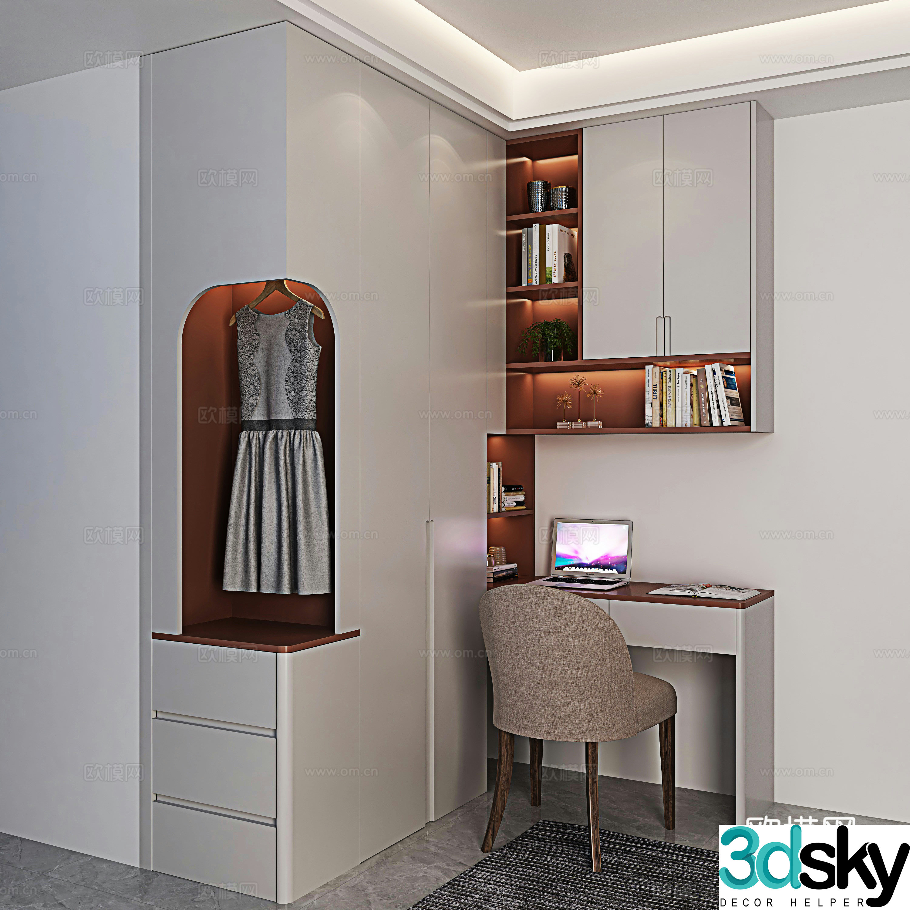 Modern wardrobe desk integrated cabinet 3d model