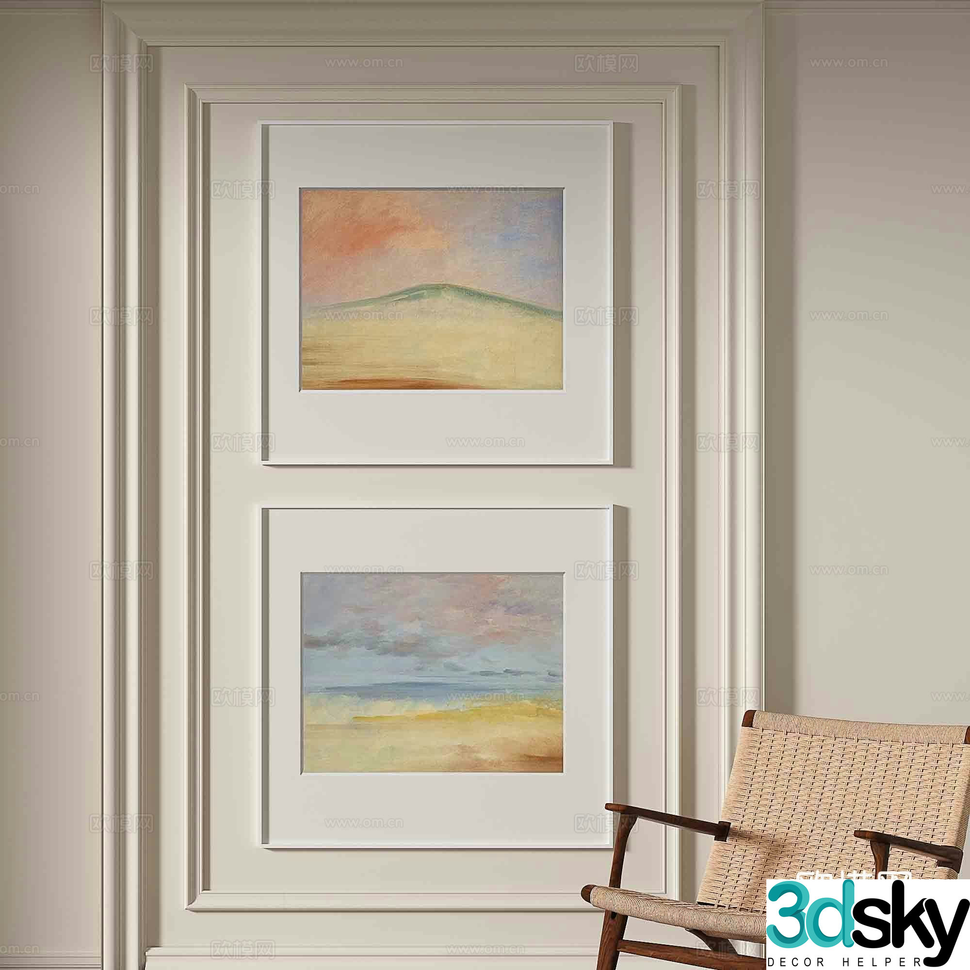 Simple European texture painting landscape painting decorative painting 3d model