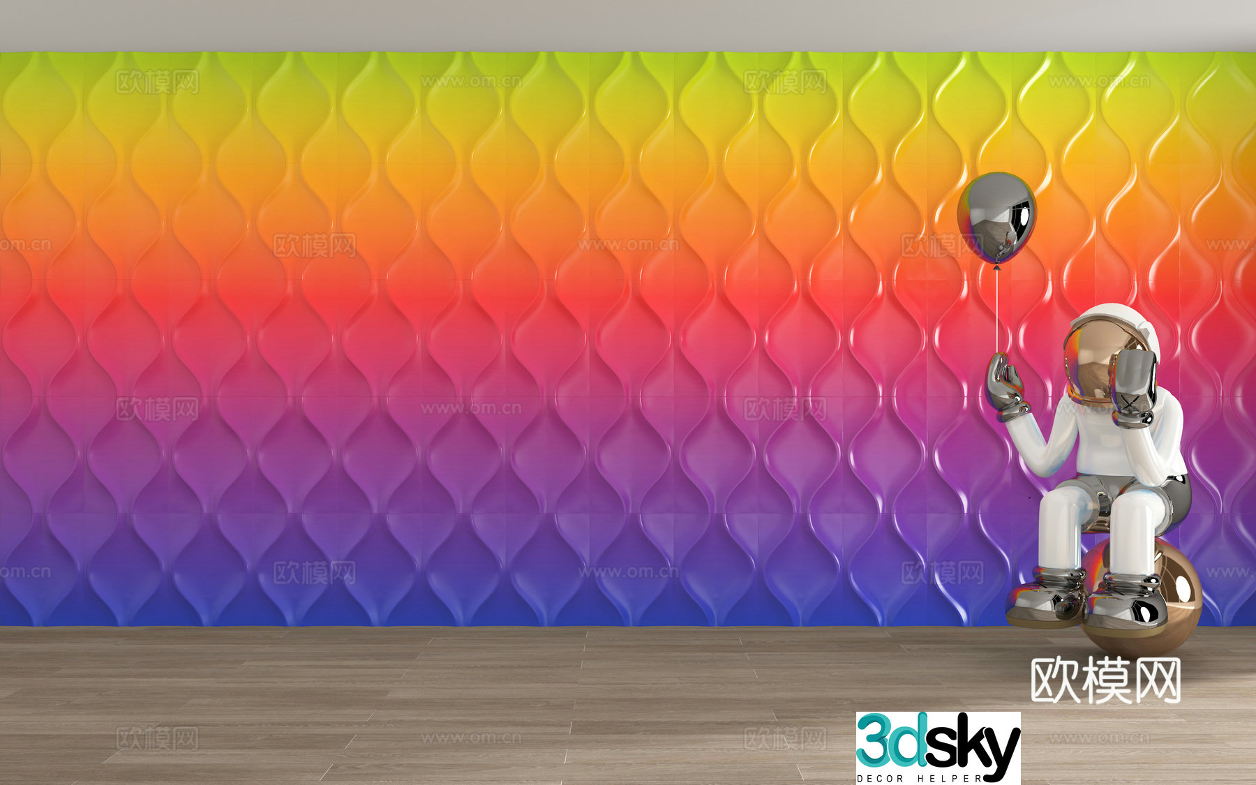 Modern gradient rainbow background wall three-dimensional wall 3D model