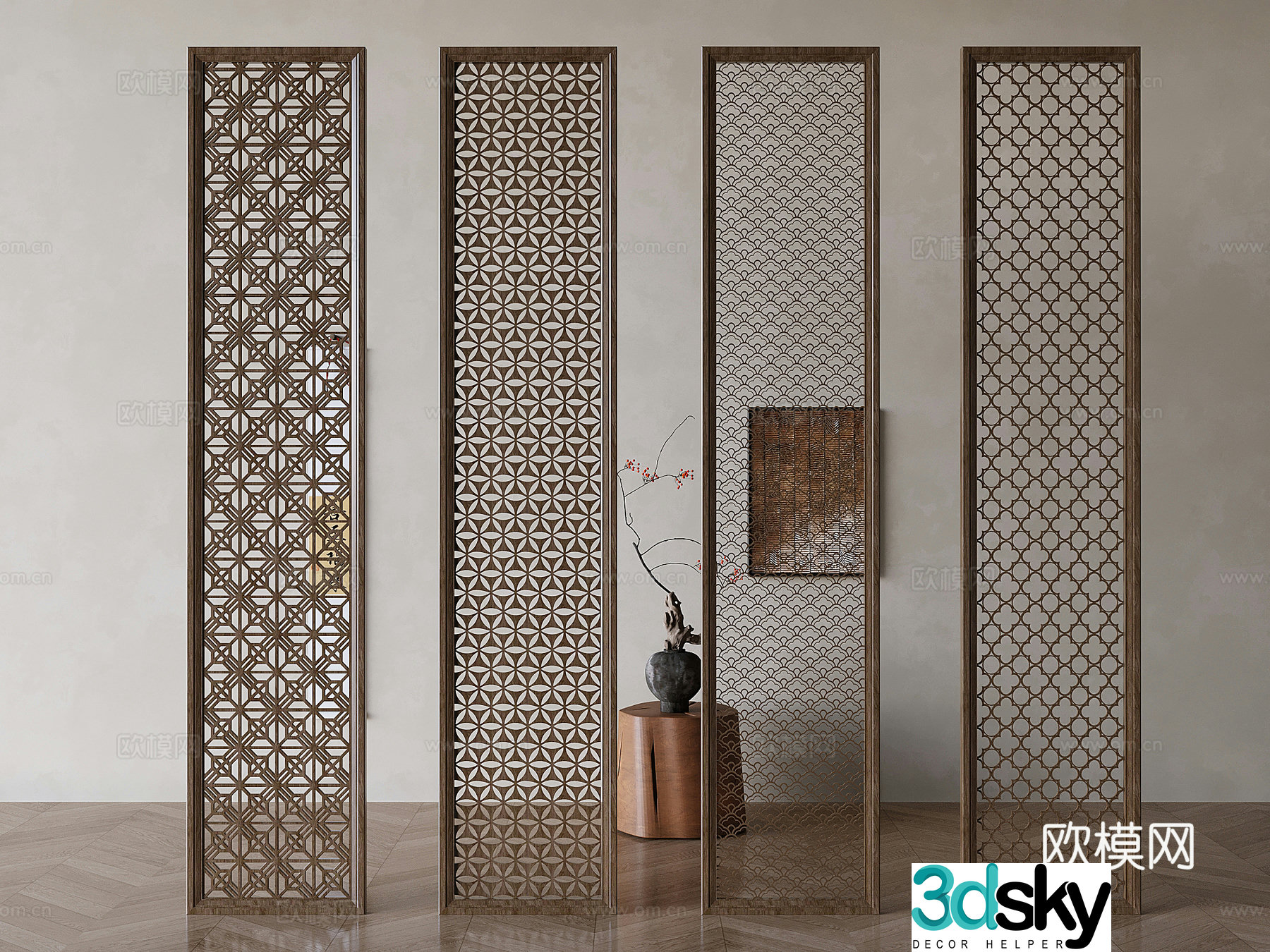 Chinese style partition entrance partition 3D model