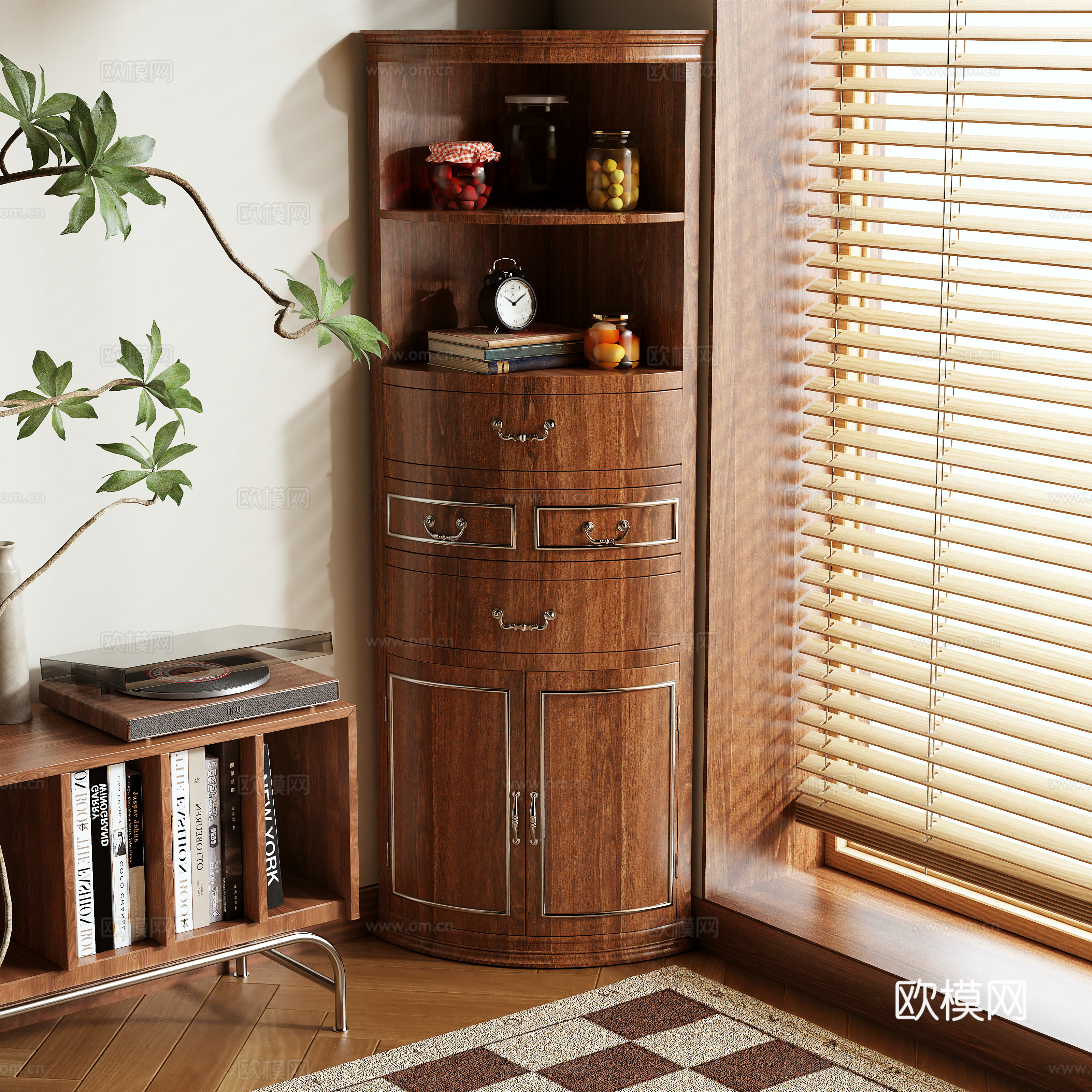 Log style tall cabinet hall cabinet corner cabinet storage cabinet 3D model