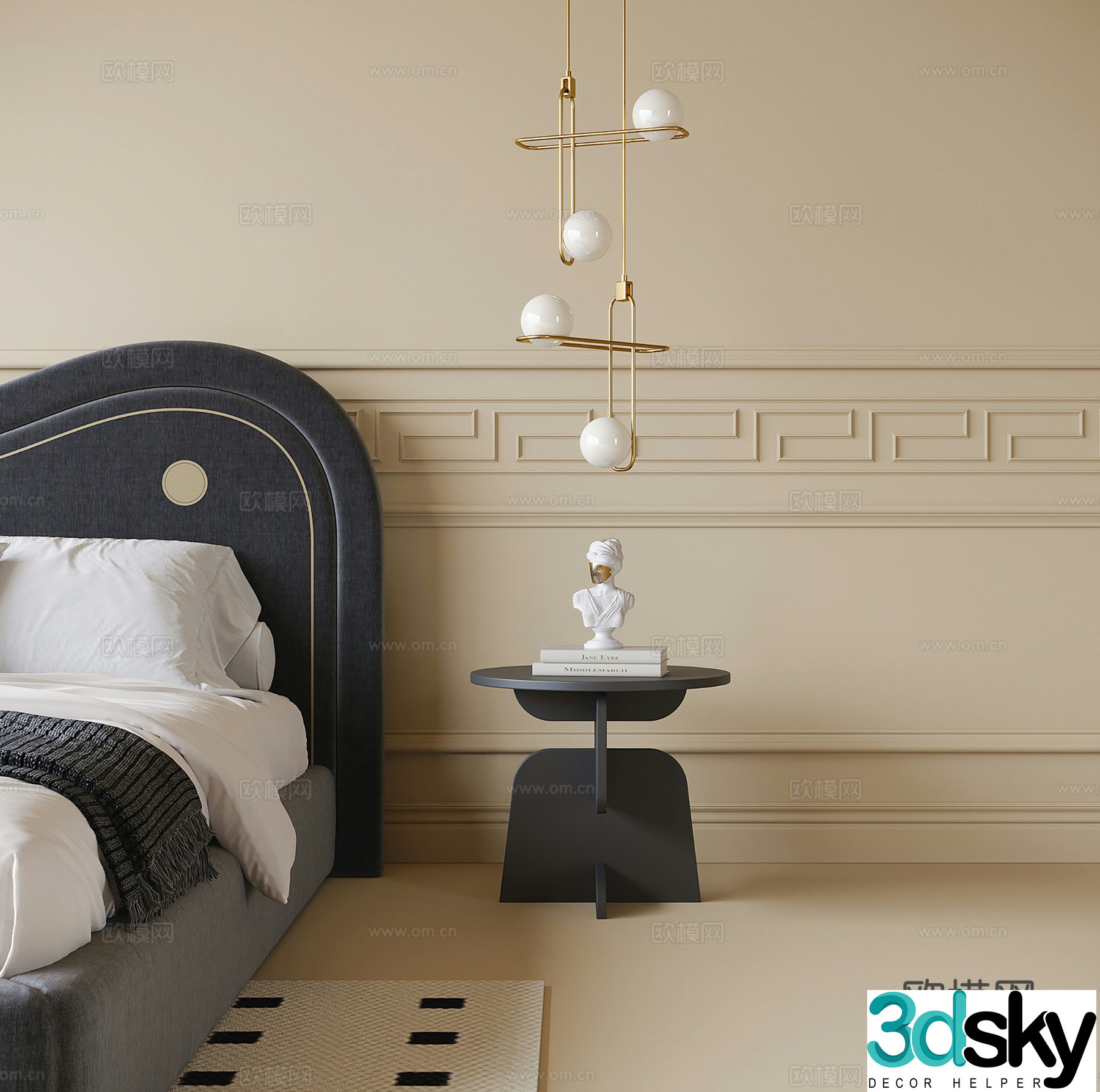 French bedside chandelier bedside table 3d model