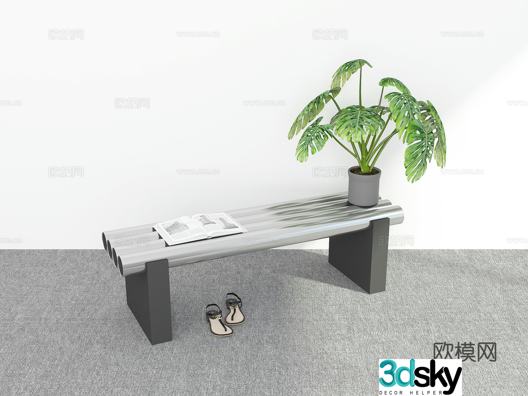 Modern stainless steel stool shoe changing stool 3d model
