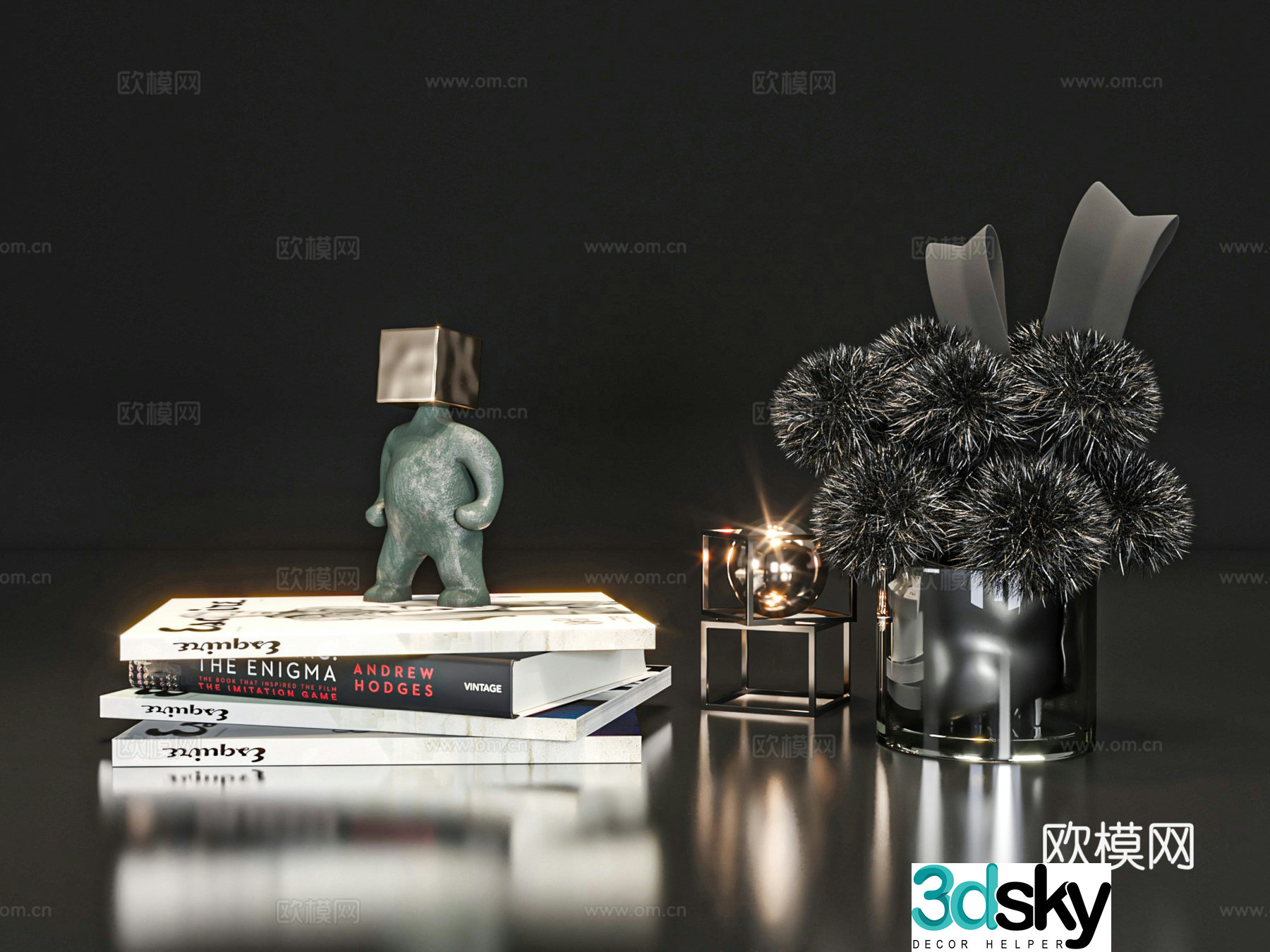 Desktop ornaments books vase 3d model