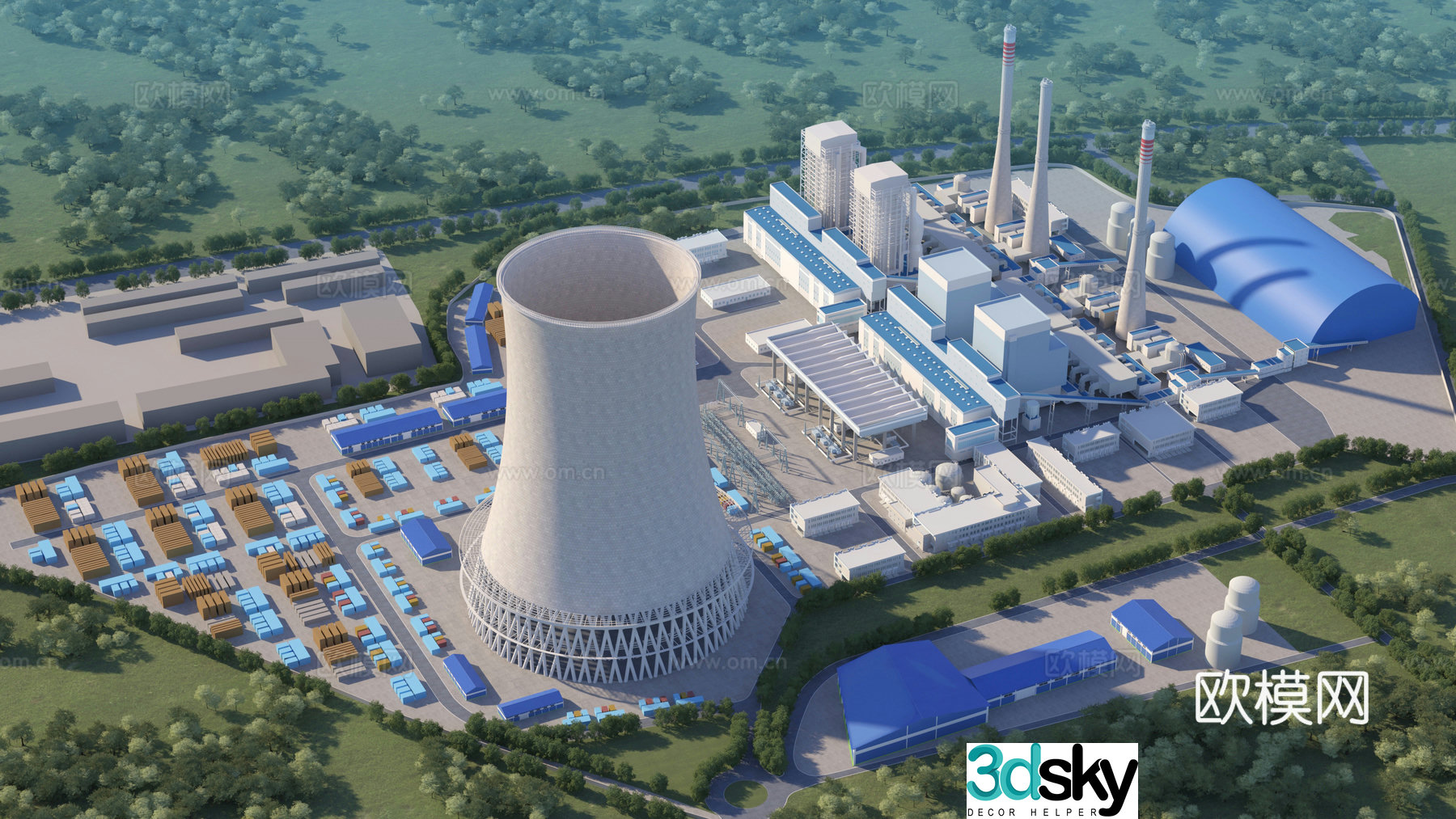 Chimney chemical plant aerial view 3d model