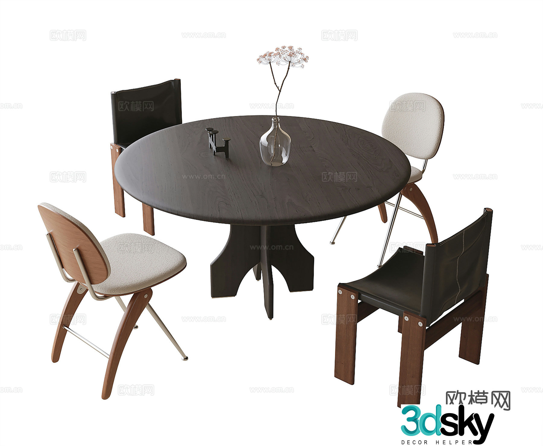 Medieval style dining table and chairs round table 3d model