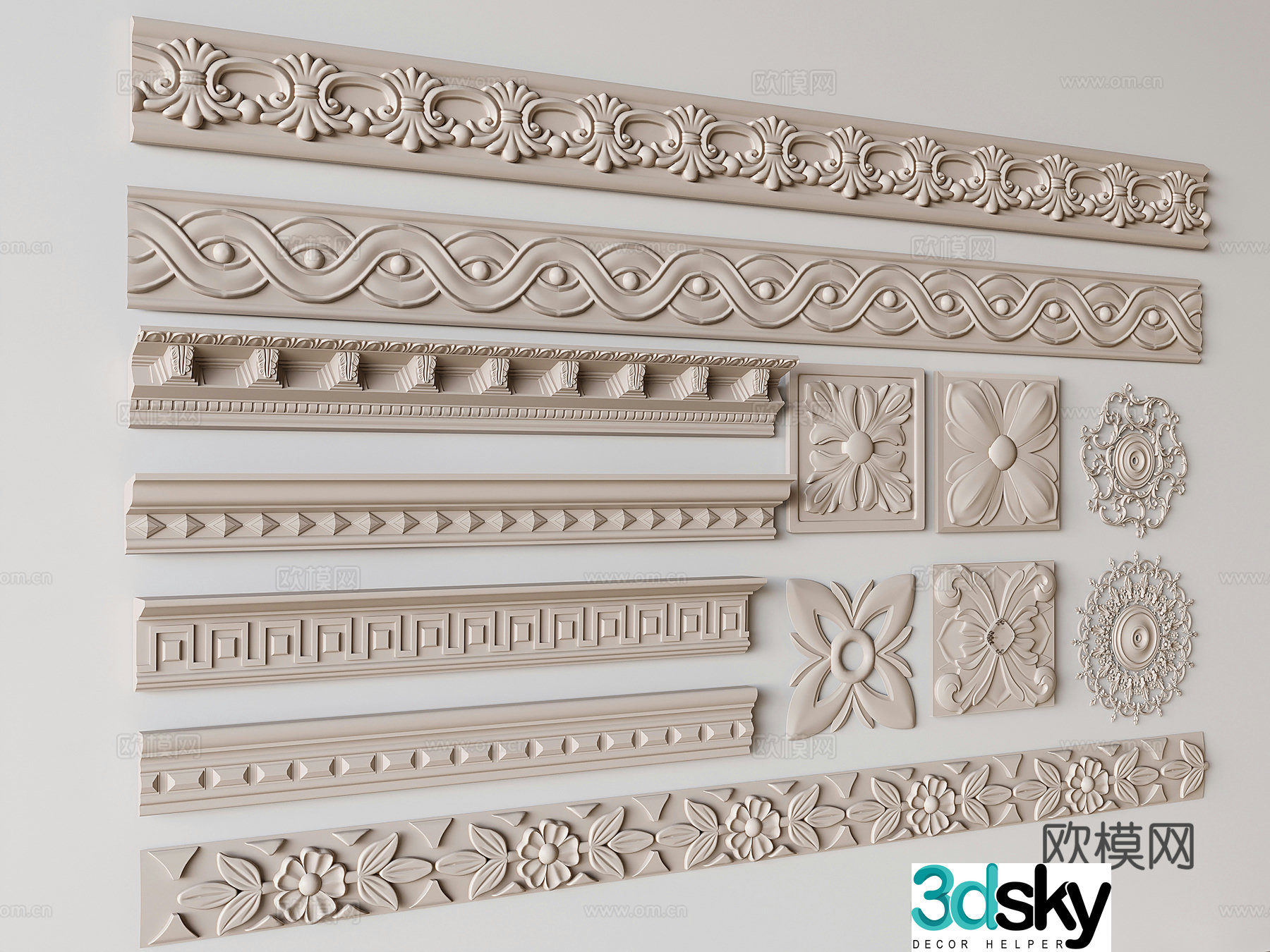 French carved lines plaster lines waist lines 3D model