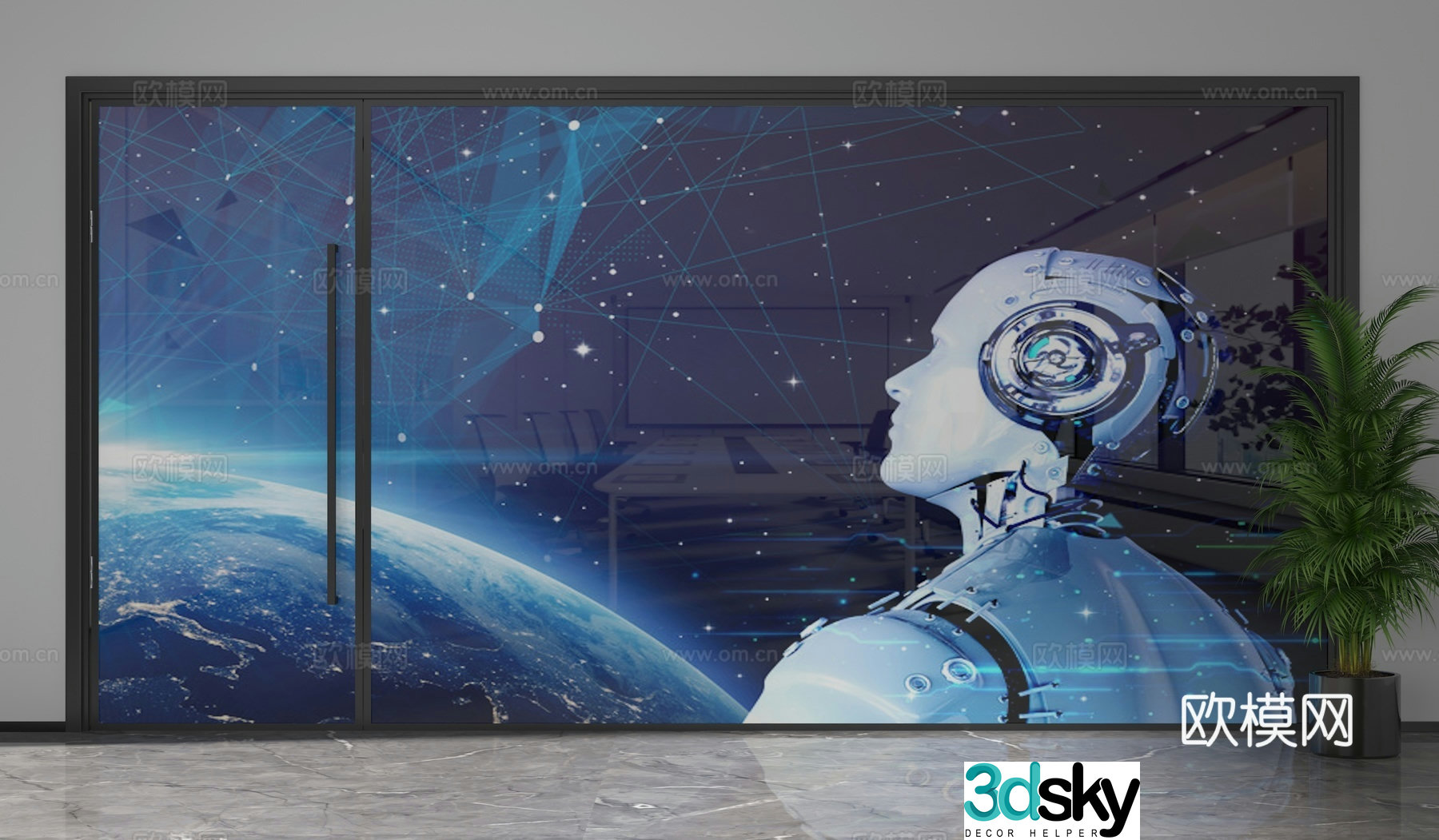 Modern sci-fi partition office curtain wall 3d model