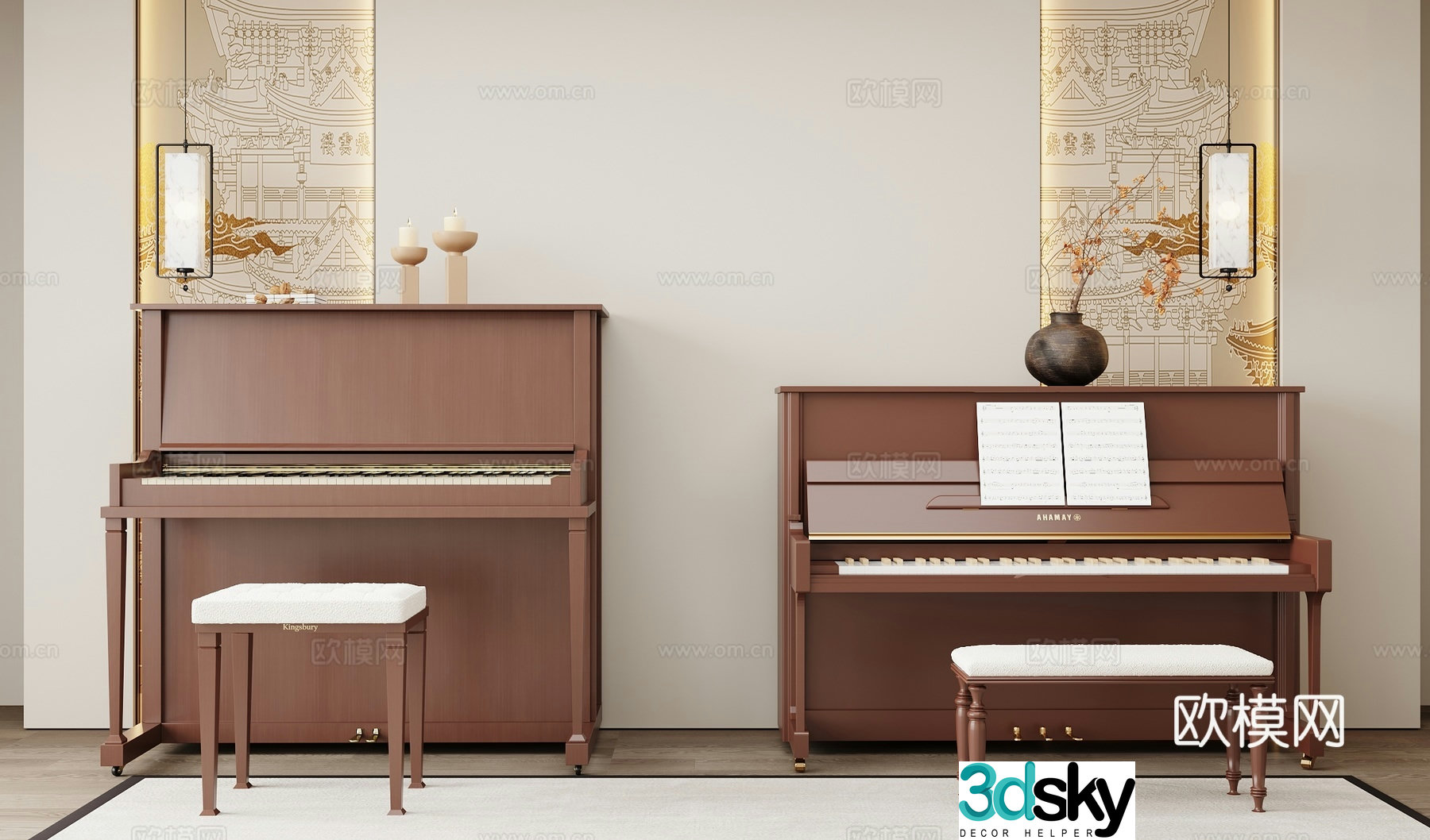 Modern lacquered mahogany piano 3d model